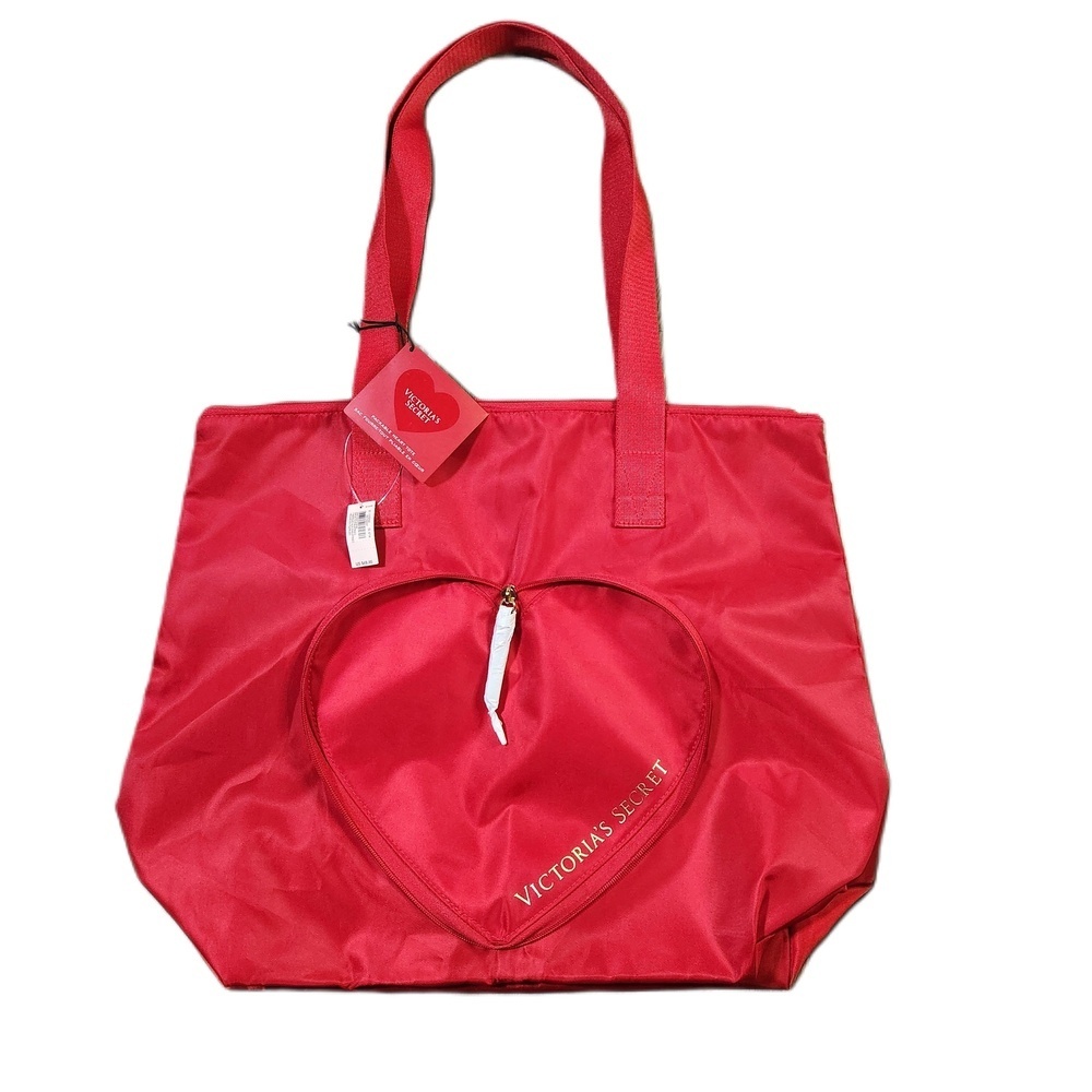 Victoria's Secret Red Heart Packable Tote Bag One Size